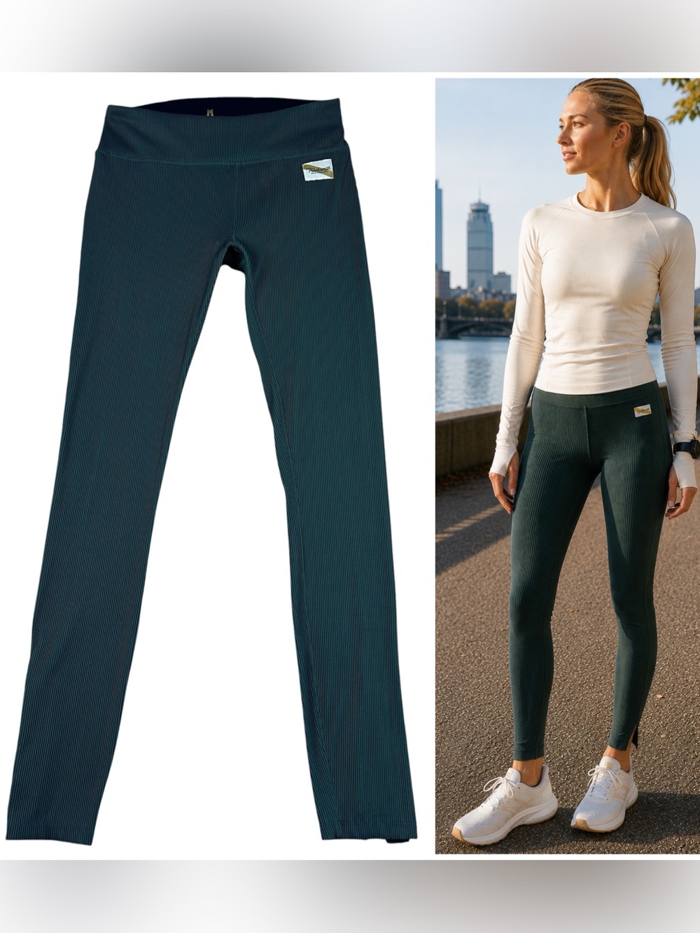 Tracksmith Fells Ribbed Ankle Zip Running Tights Womens M Forest Green Gorpcore